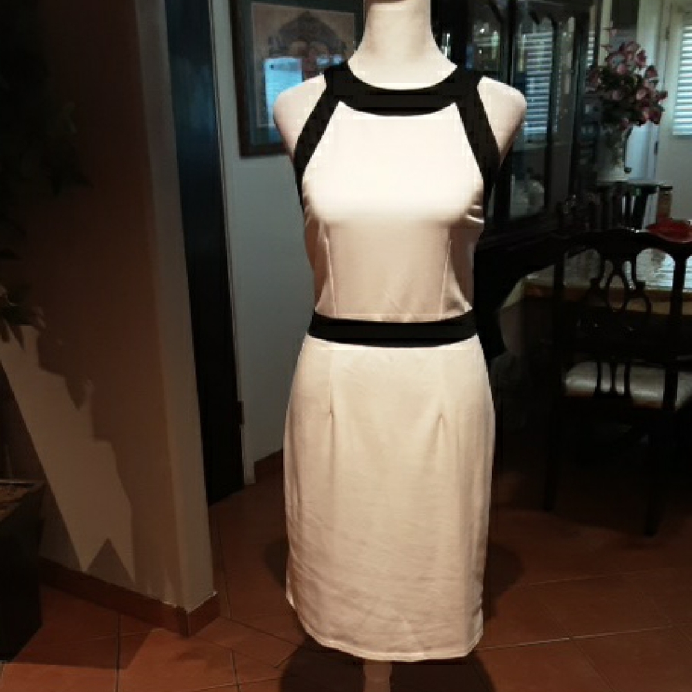 H&M White Midi Dress with Black Trim